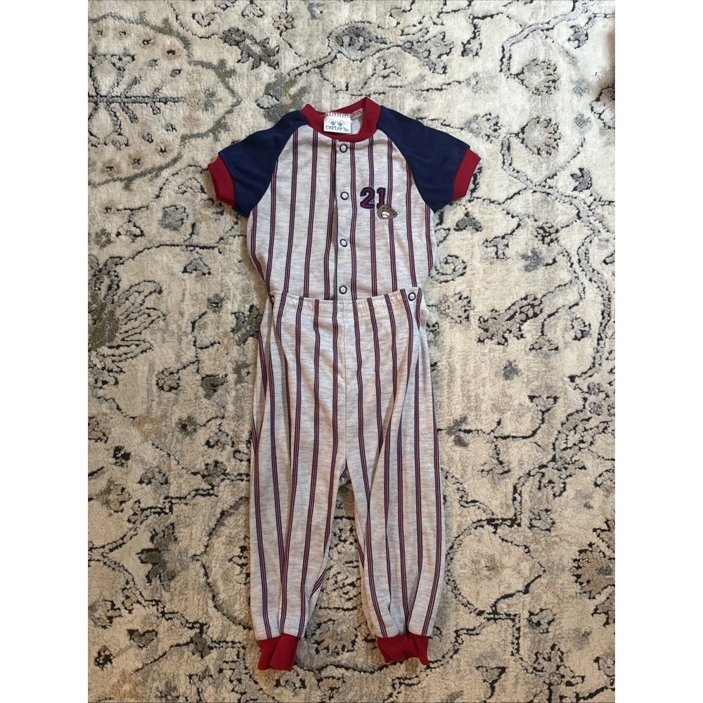 Baby Boy 1990's Y2K Vintage Carter's 24 Month Baseball 2pc Snap Pj's